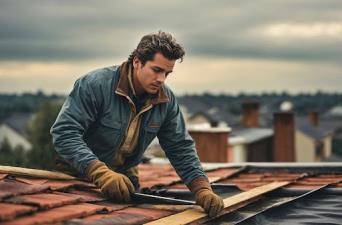 A technician repairing a roof in Lebanon.